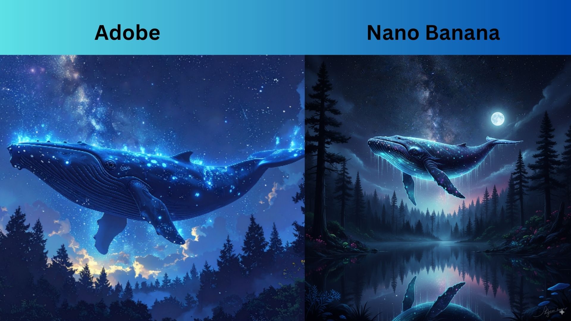 لقطة شاشة لمقارنة توليد الصور بين Adobe و Nano Banana