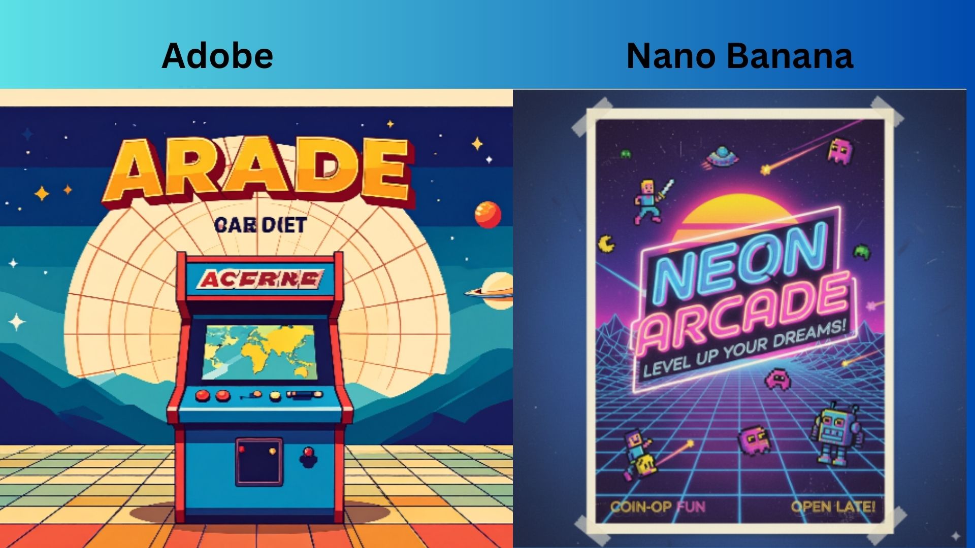 لقطة شاشة لمقارنة إنشاء الصور بين Adobe و Nano Banana