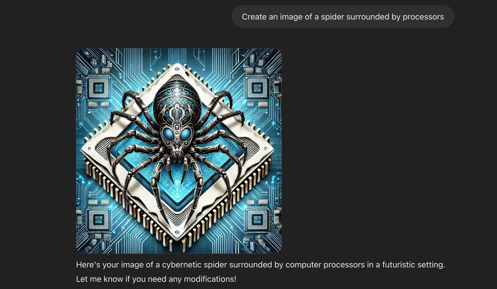 An image of a spider around processor created by ChatGPT.
