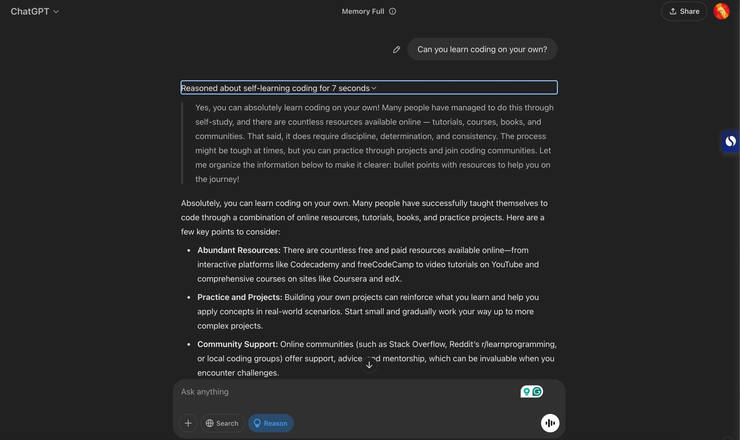 Checking the reasoning behind a ChatGPT response.