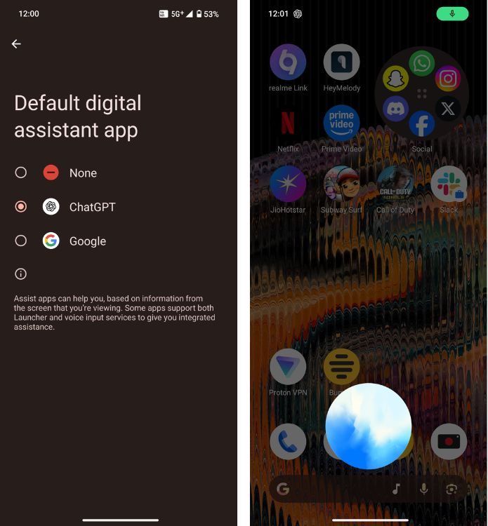 ChatGPT as default assistant on Android Nothing Phone 