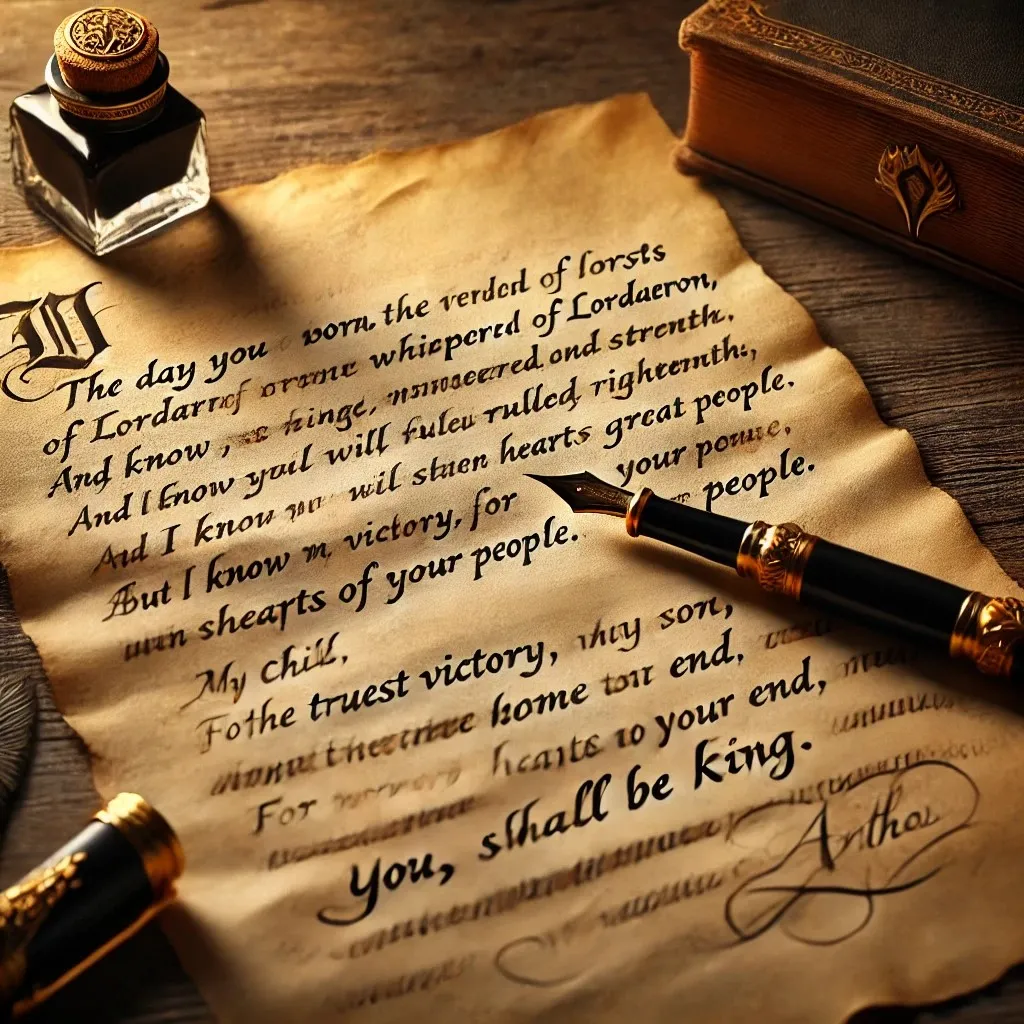 A close-up scene of a handwritten lette slightly yellowed parchment paper