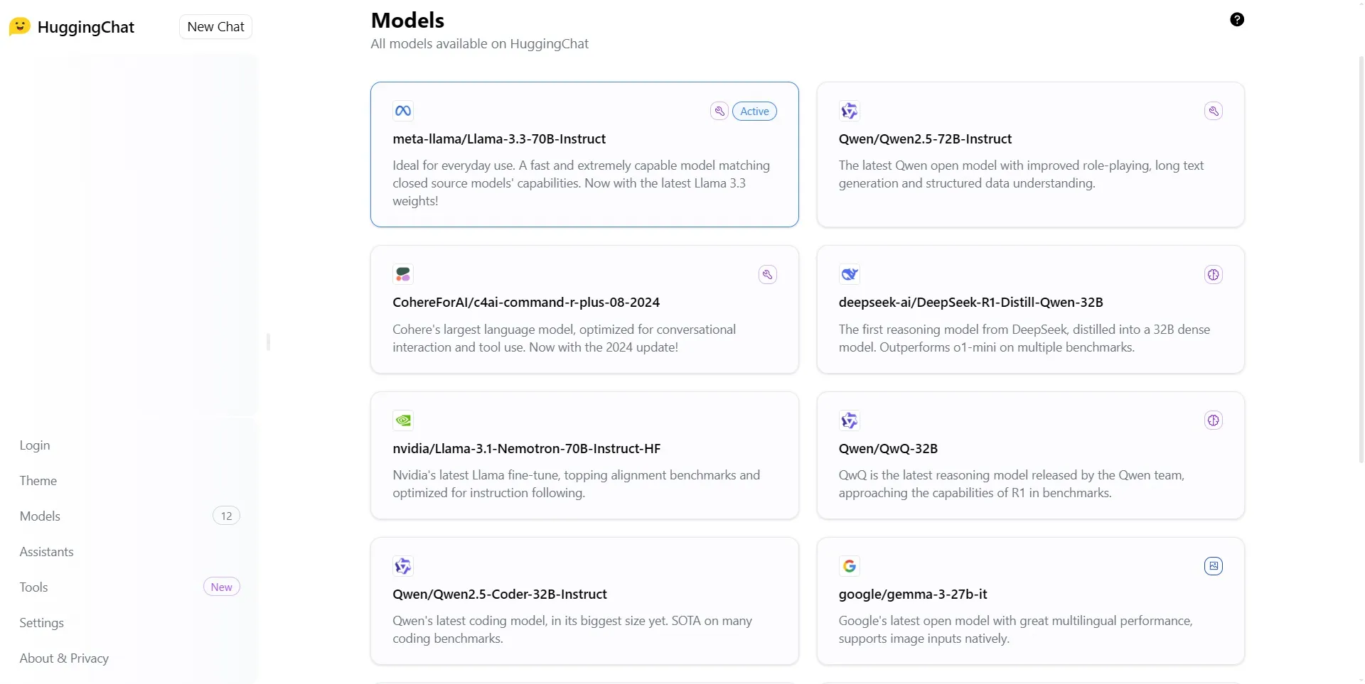 ai llm model names on hugging chat