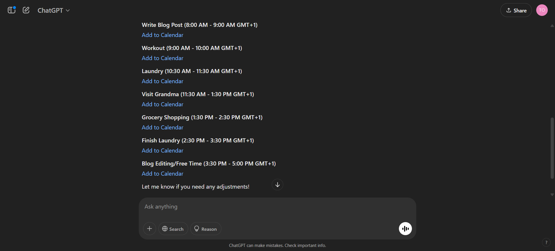 جدول ChatGPT اليومي مع روابط التقويم