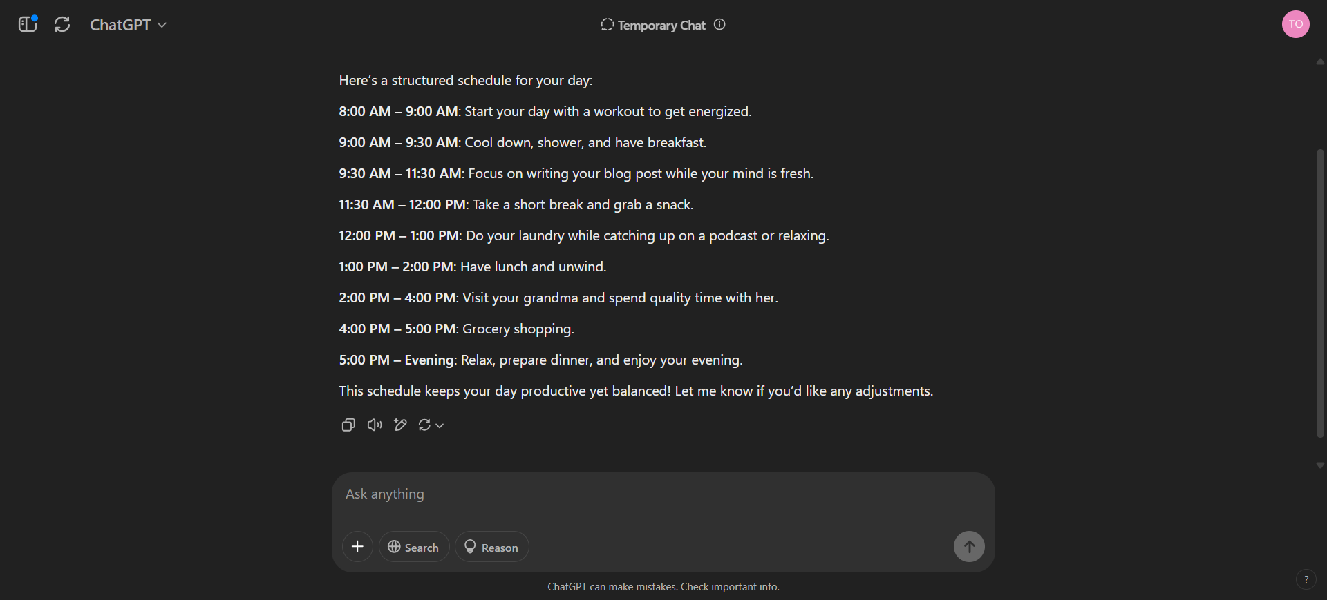 جدول يومي من إنشاء ChatGPT