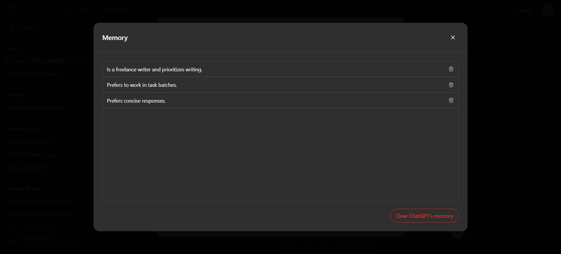 ميزة الذاكرة في ChatGPT