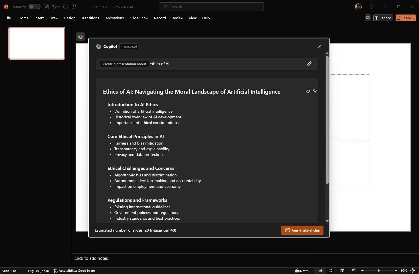 Creating new presentation with Copilot in Microsoft