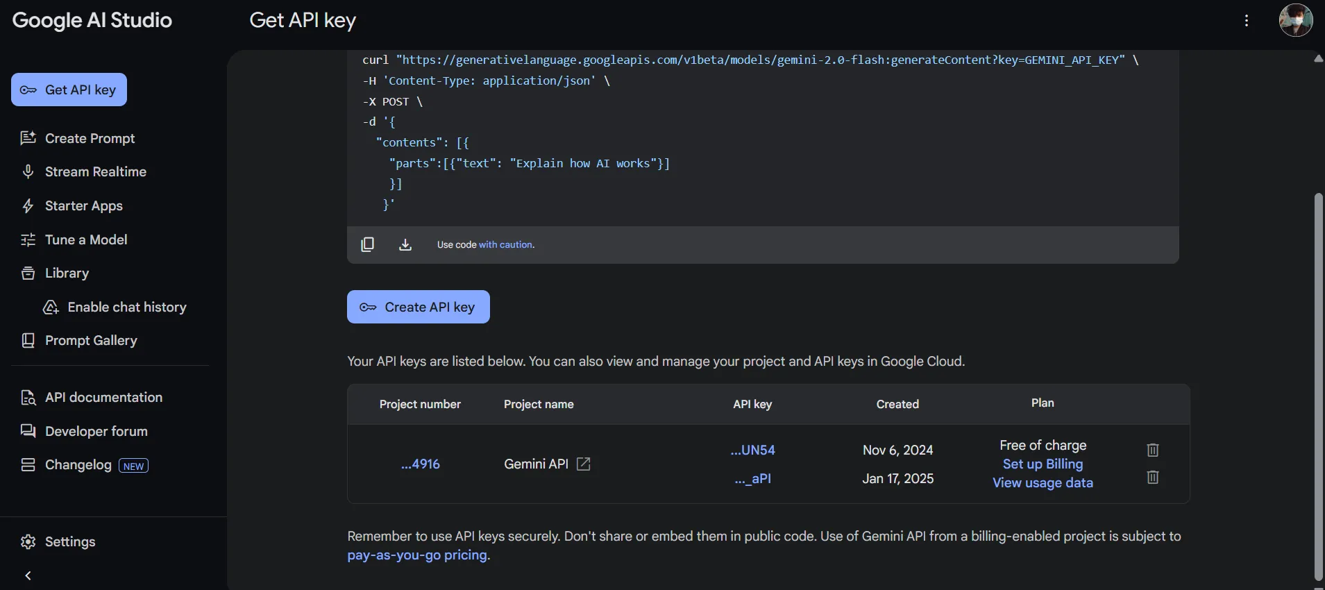 Generating free Gemini API key
