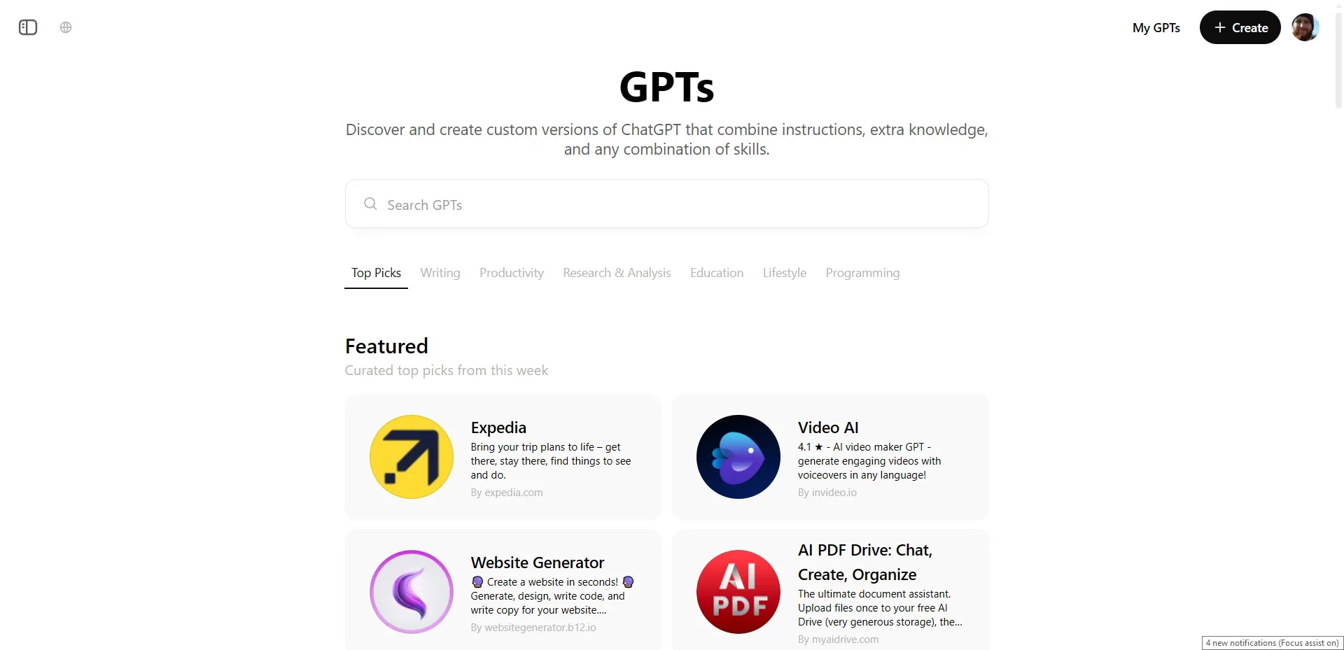 custom gpt search menu options