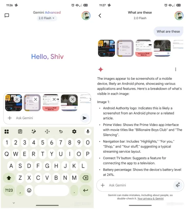 Multi-image uploads on Google Gemini.