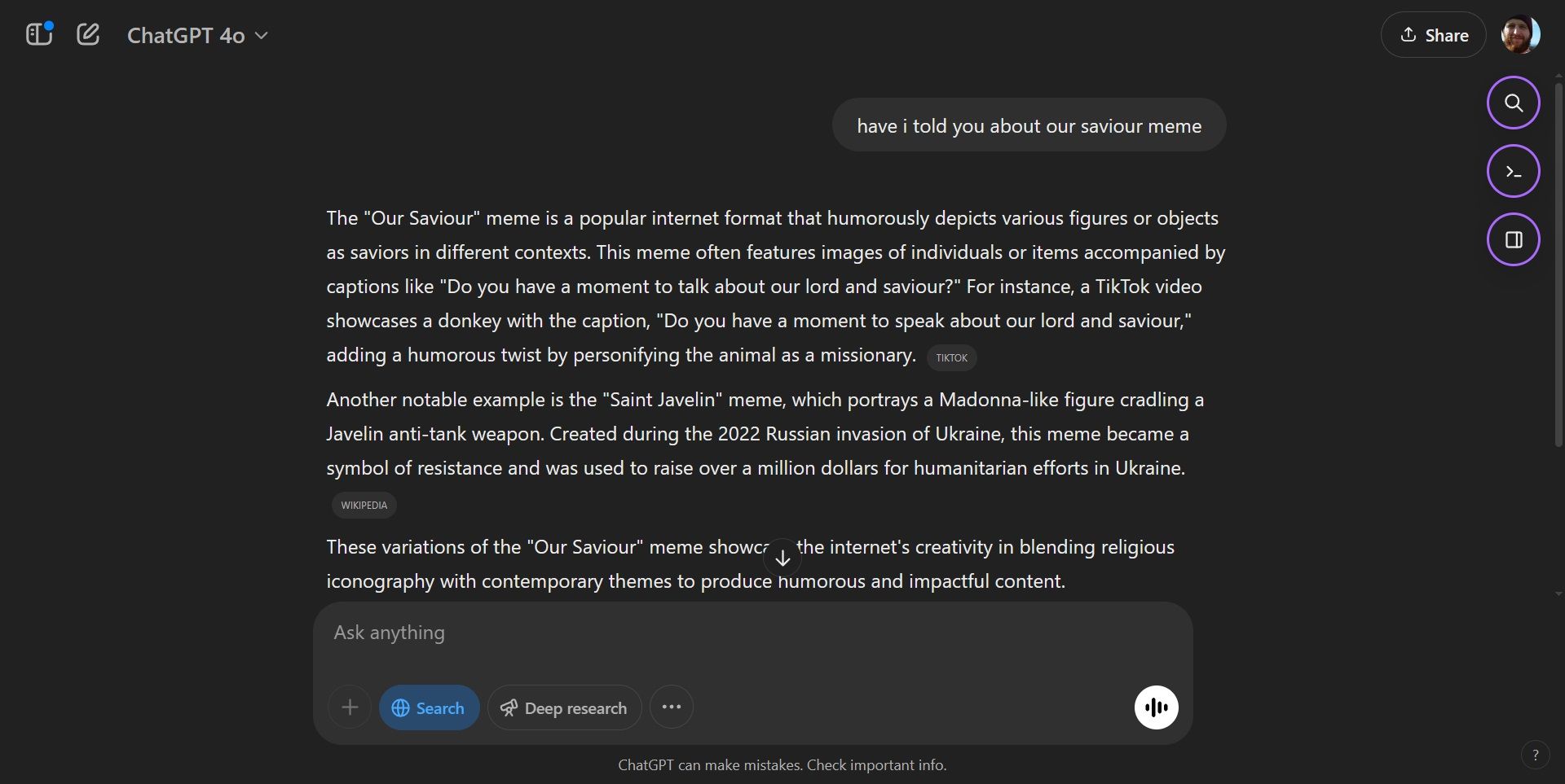 have i told you about our saviour meme chatgpt example.