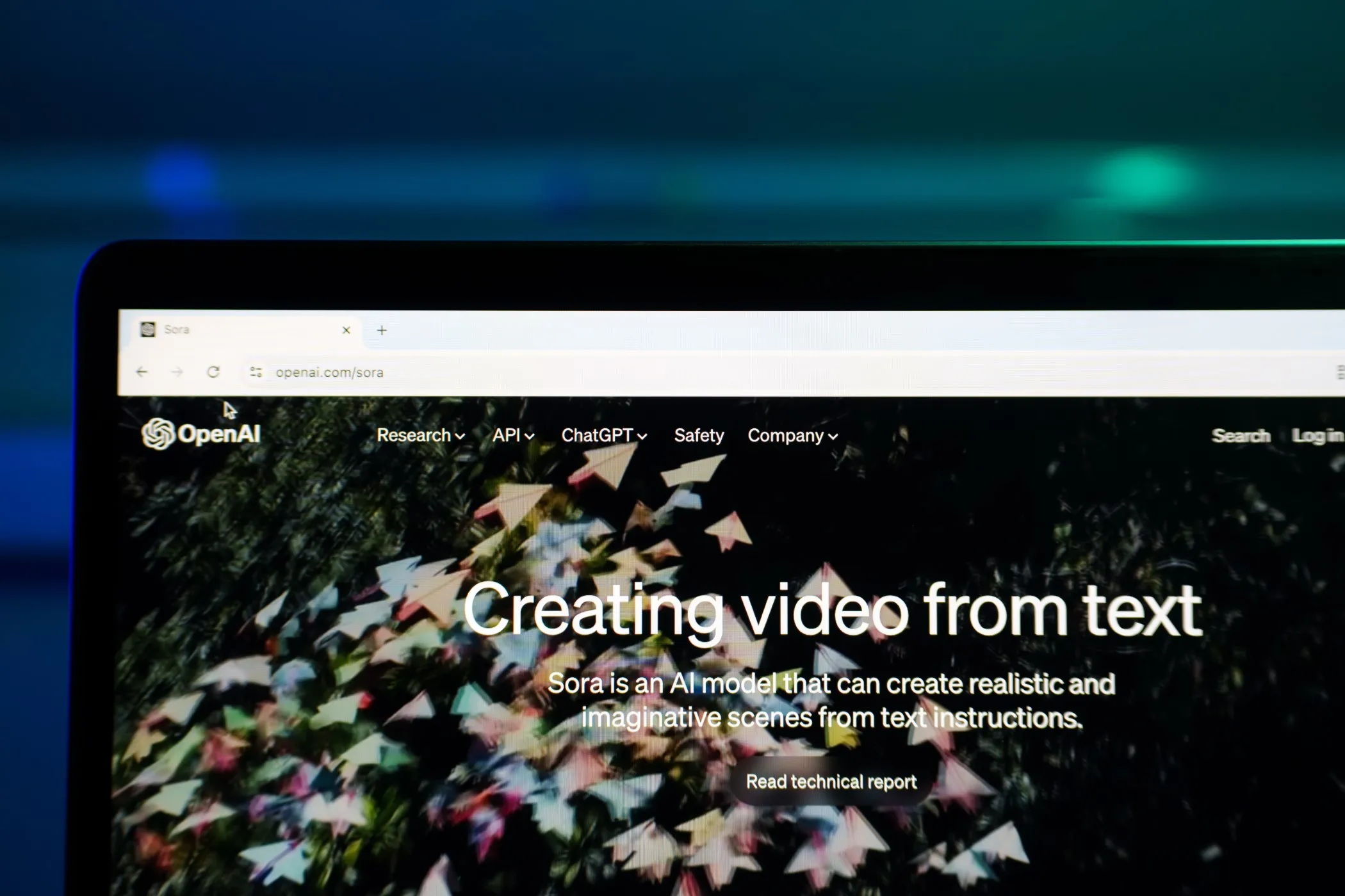 Laptop screen showing OpenAI's Sora