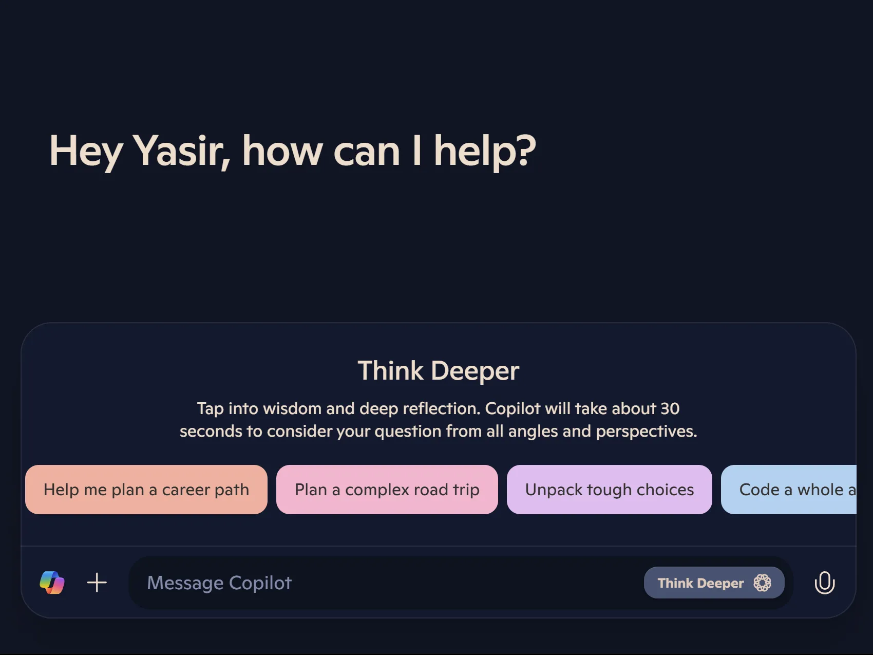 Microsoft Copilot with Think Deeper turned on