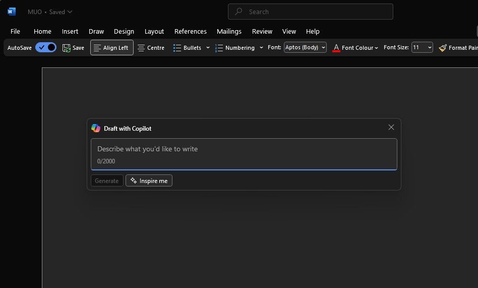Using Draft with Copilot in Word