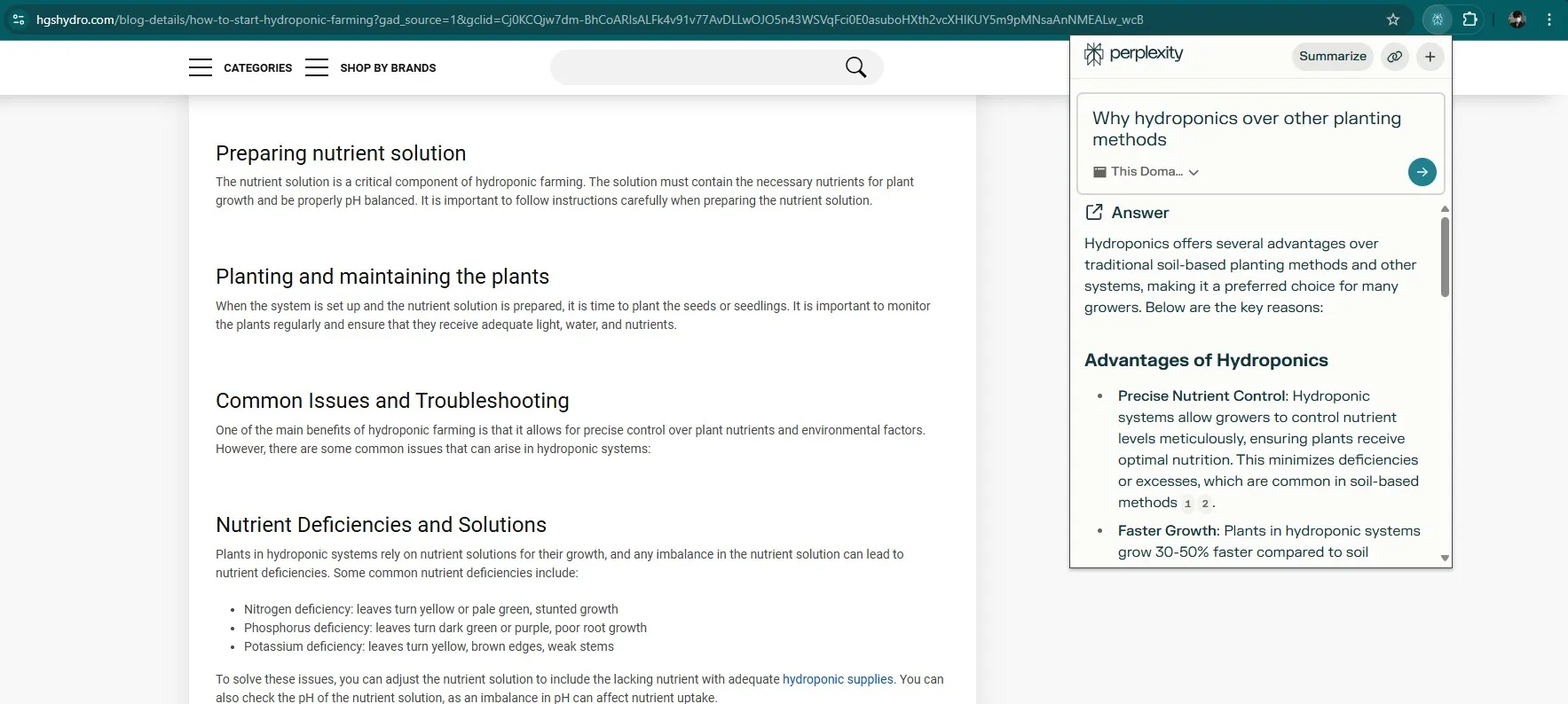Using Perplexity Chrome extension on website