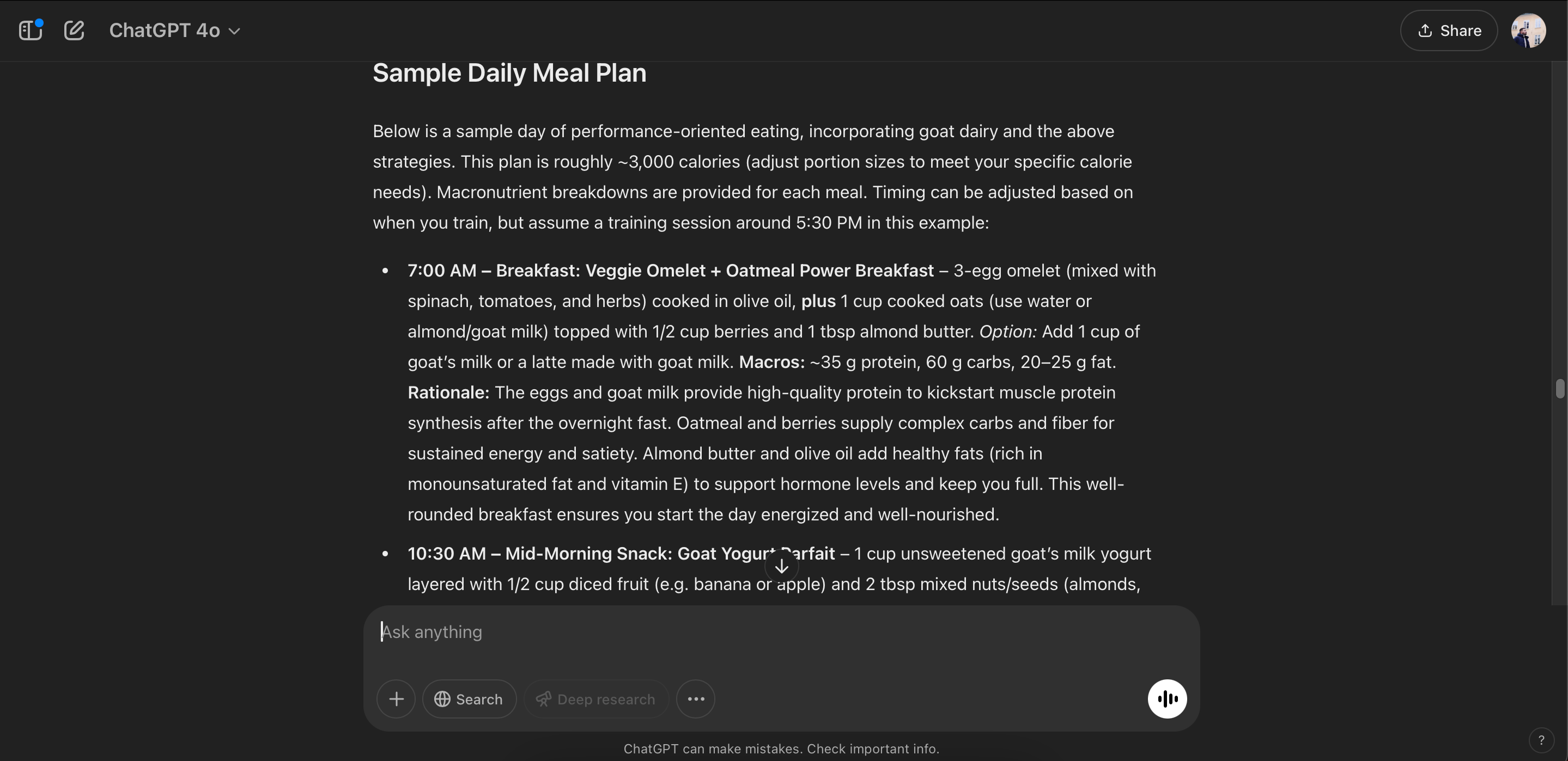 البحث عن معلومات النظام الغذائي على ChatGPT Deep Research