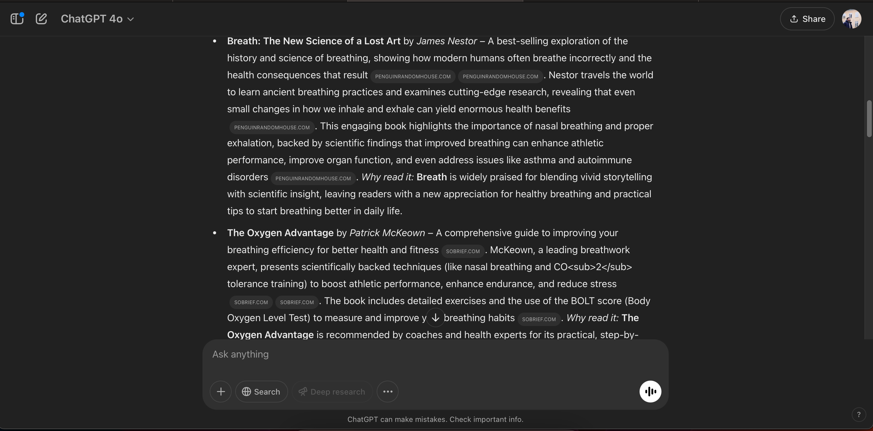 مجموعة متنوعة من توصيات الكتب في تطبيق ChatGPT