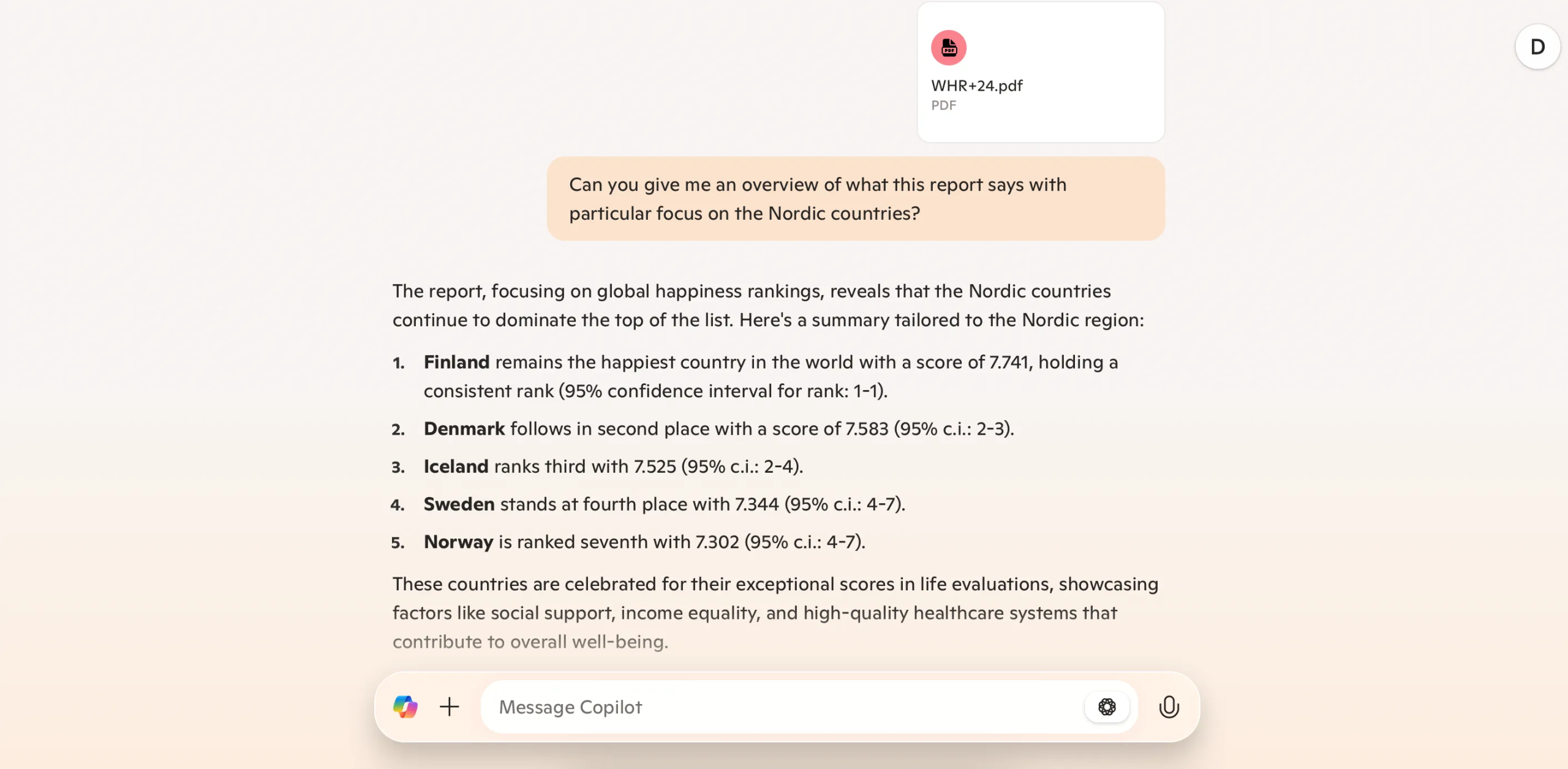 Using Microsoft Copilot to analyze a PDF document
