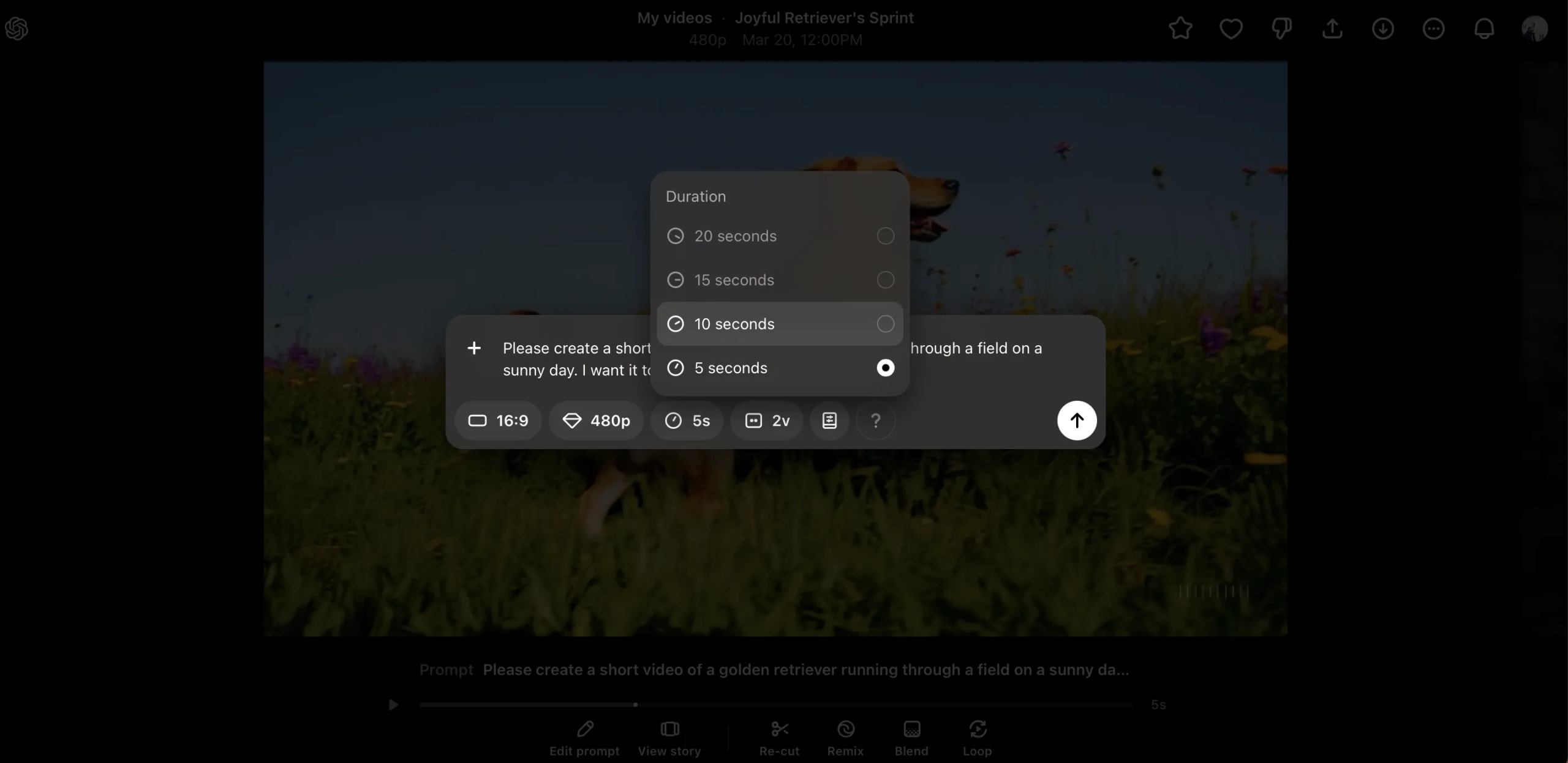 Editing the duration of a video in Sora