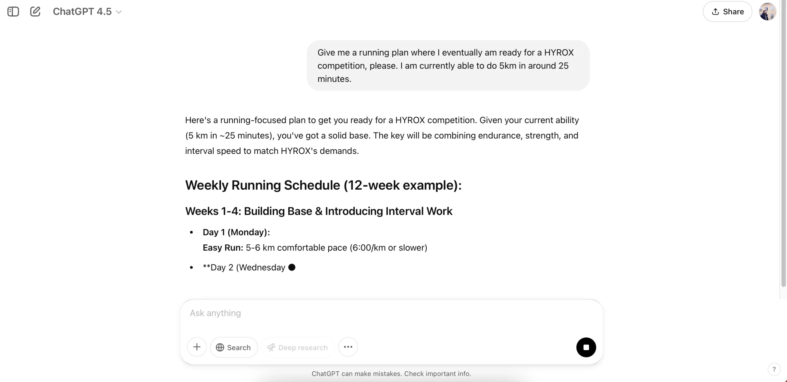 A response in the ChatGPT app