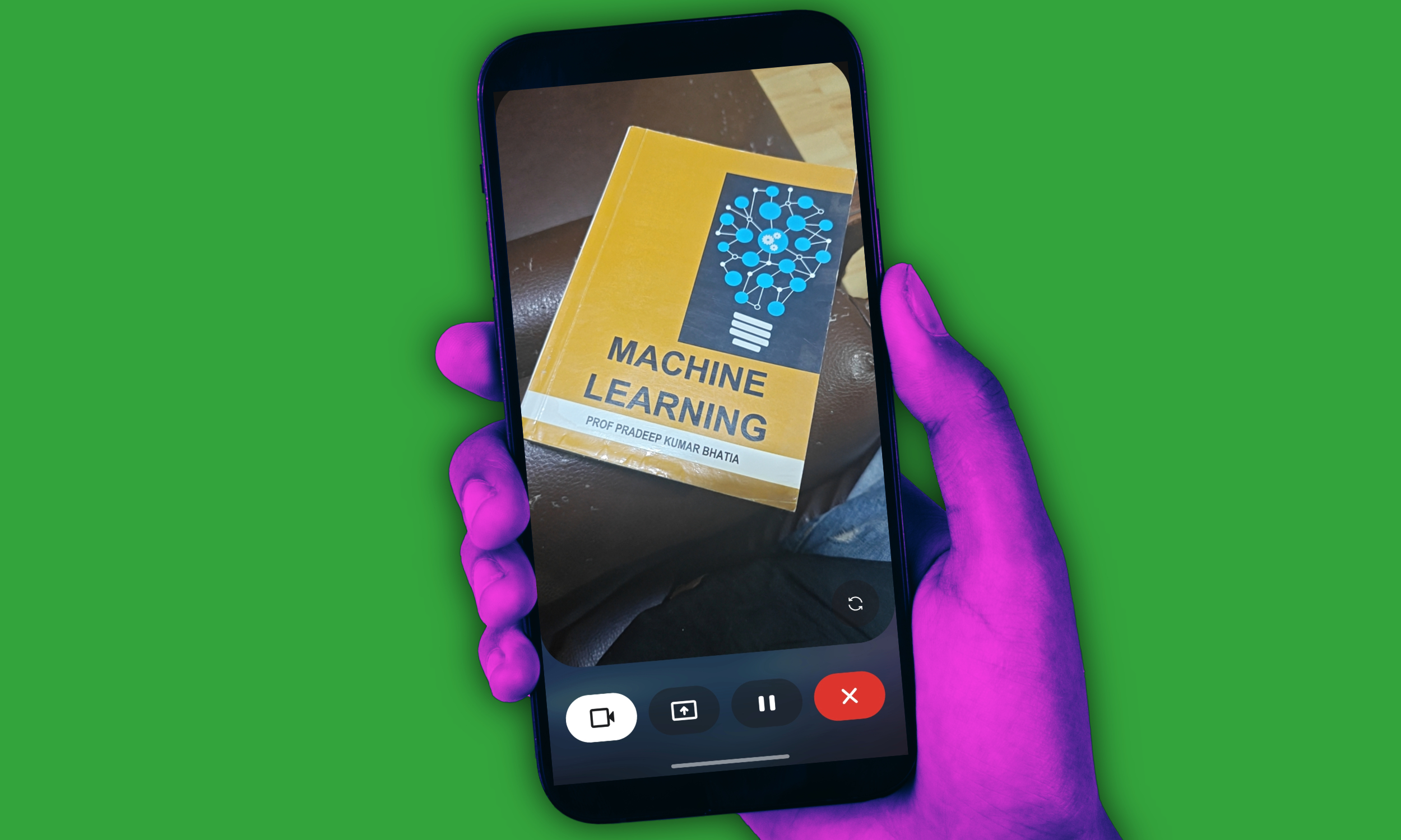 Scanning a book using Gemini Live with camera and screen sharing.