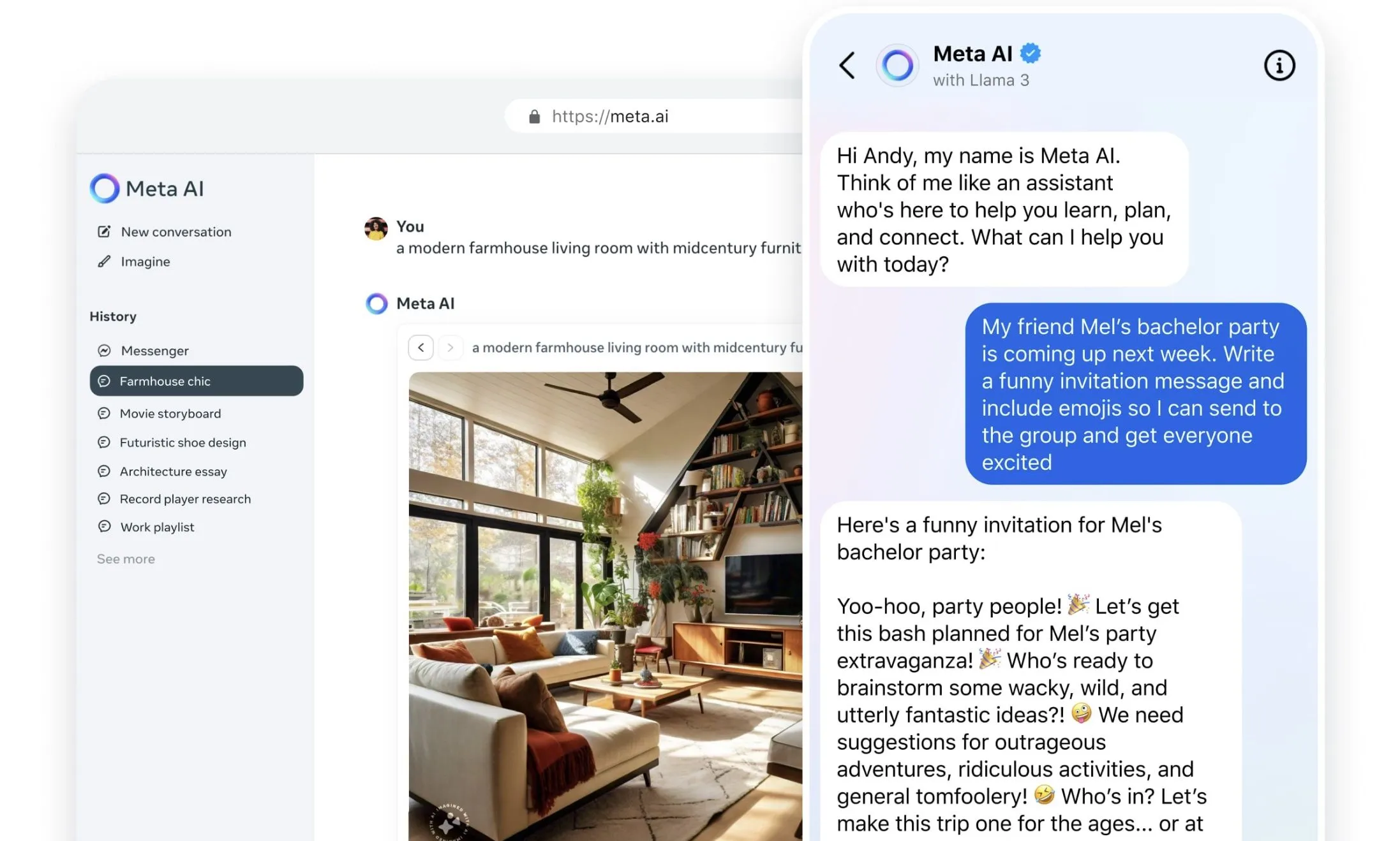 Meta AI on mobile and desktop web interface.