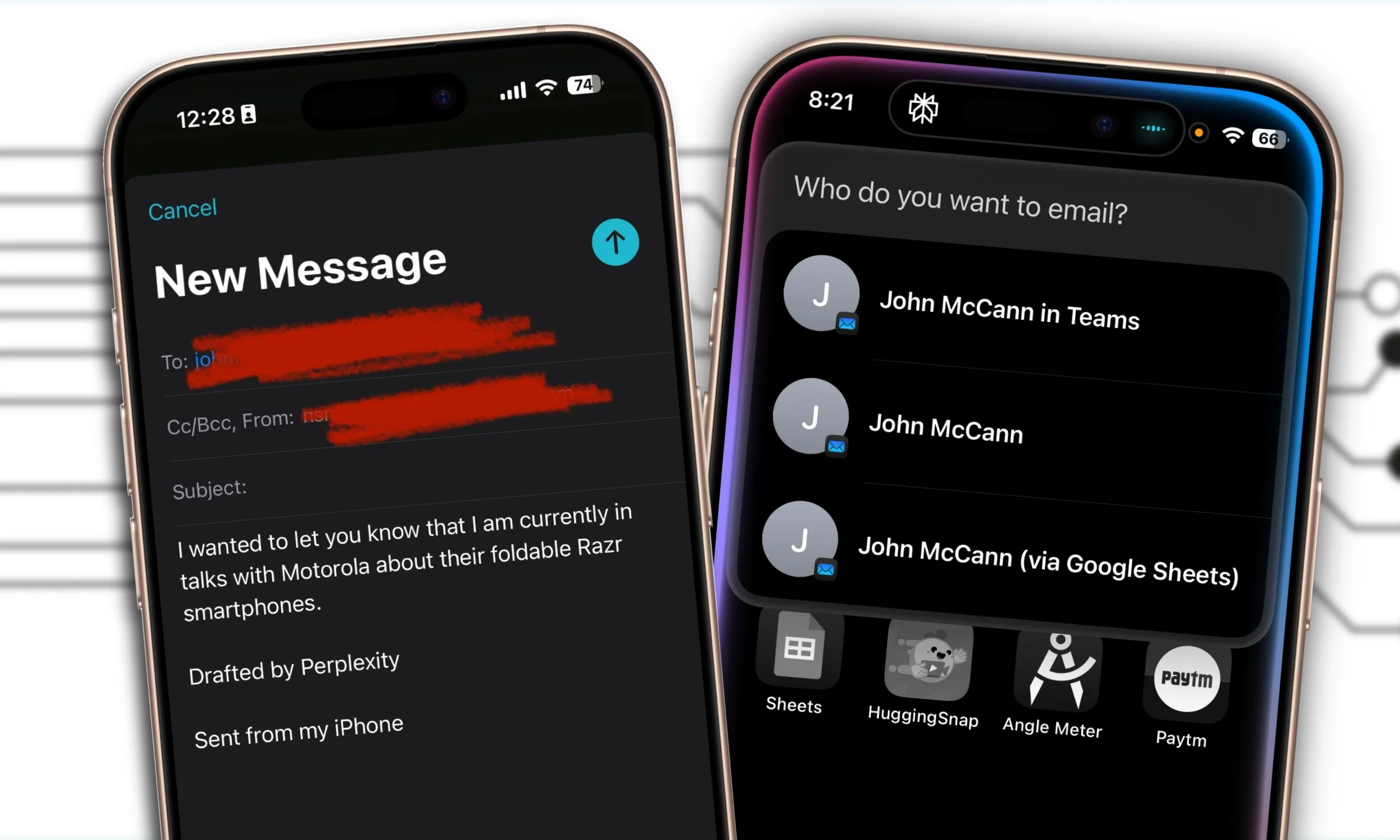مقارنة بين Siri و Perplexity Assistant في كتابة البريد الإلكتروني.