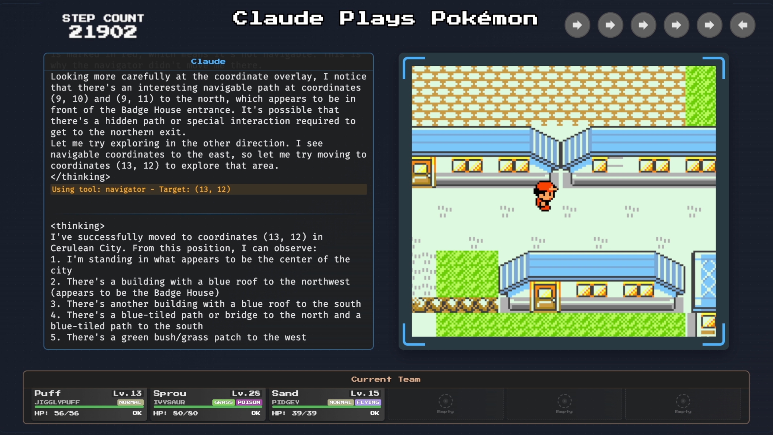 لقطة شاشة لكلود يلعب بوكيمون.