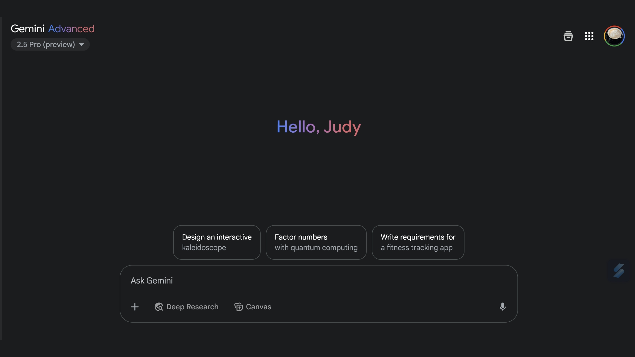 الصفحة الرئيسية لـ Gemini Advanced