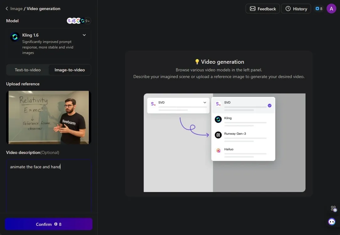 animate face using monica ai kling