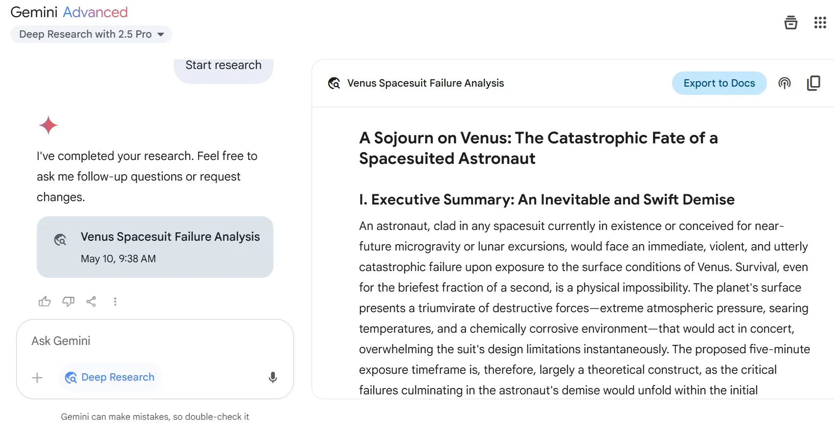 نتائج بحث Google Gemini المعمق. 