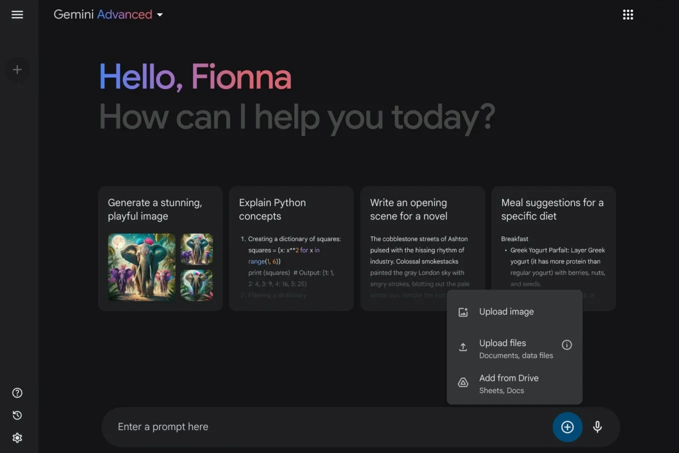 Upload files directly to Gemini Advanced
