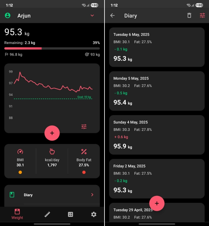 logging weight on an android app