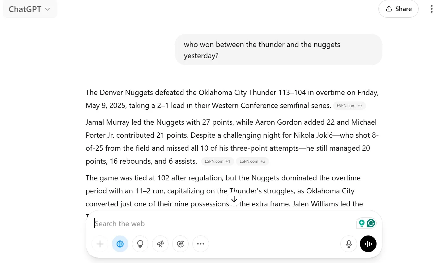 نتائج بحث ChatGPT.