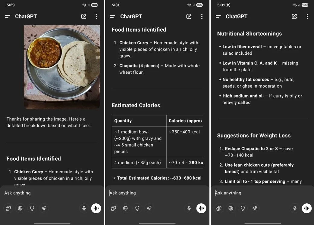 using chatgpt to track food calories