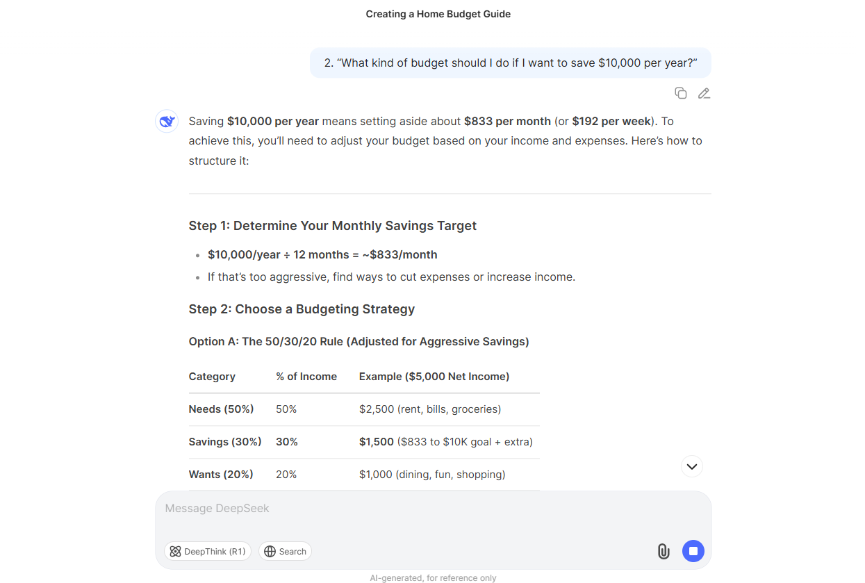 Deepseek financial screenshot