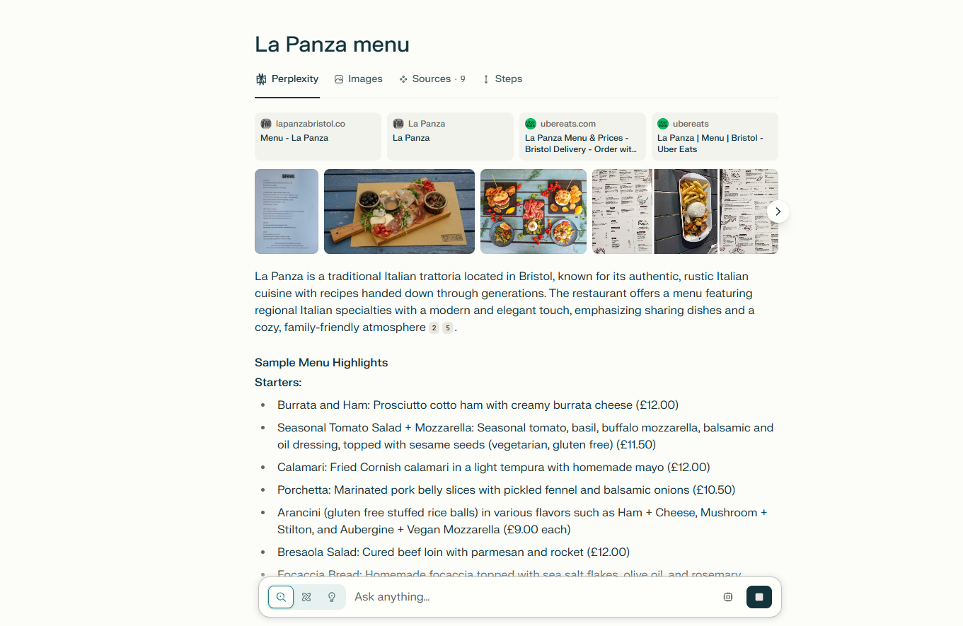 لقطة شاشة من Perplexity AI