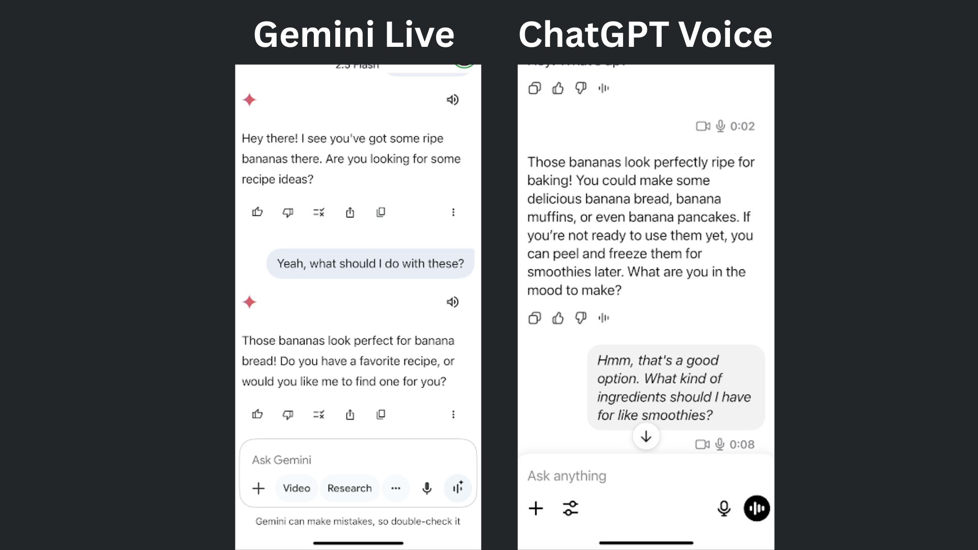 screenshot of Gemini Live and ChatGPT