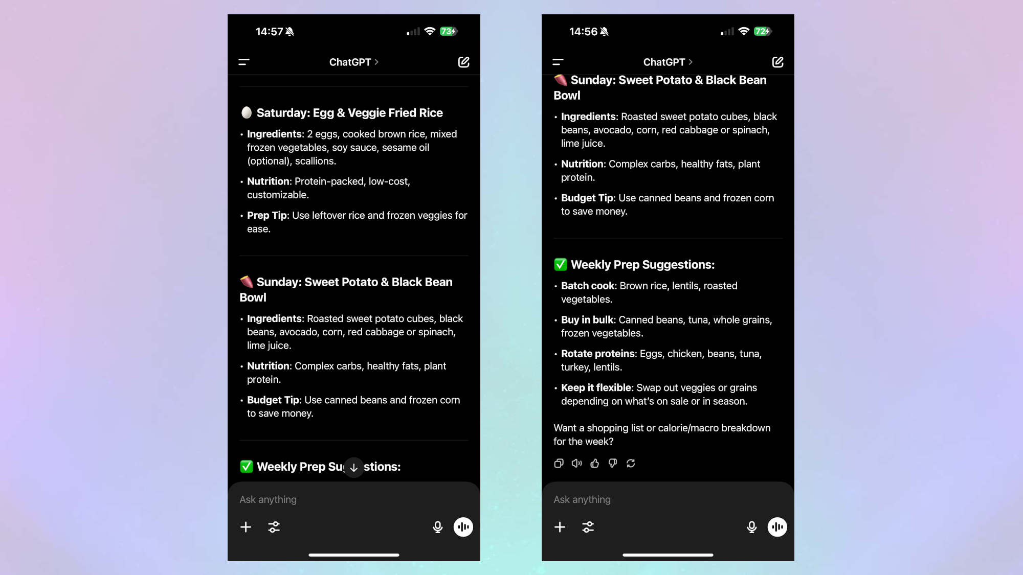 chat GPT weekly lunch menu pt 2