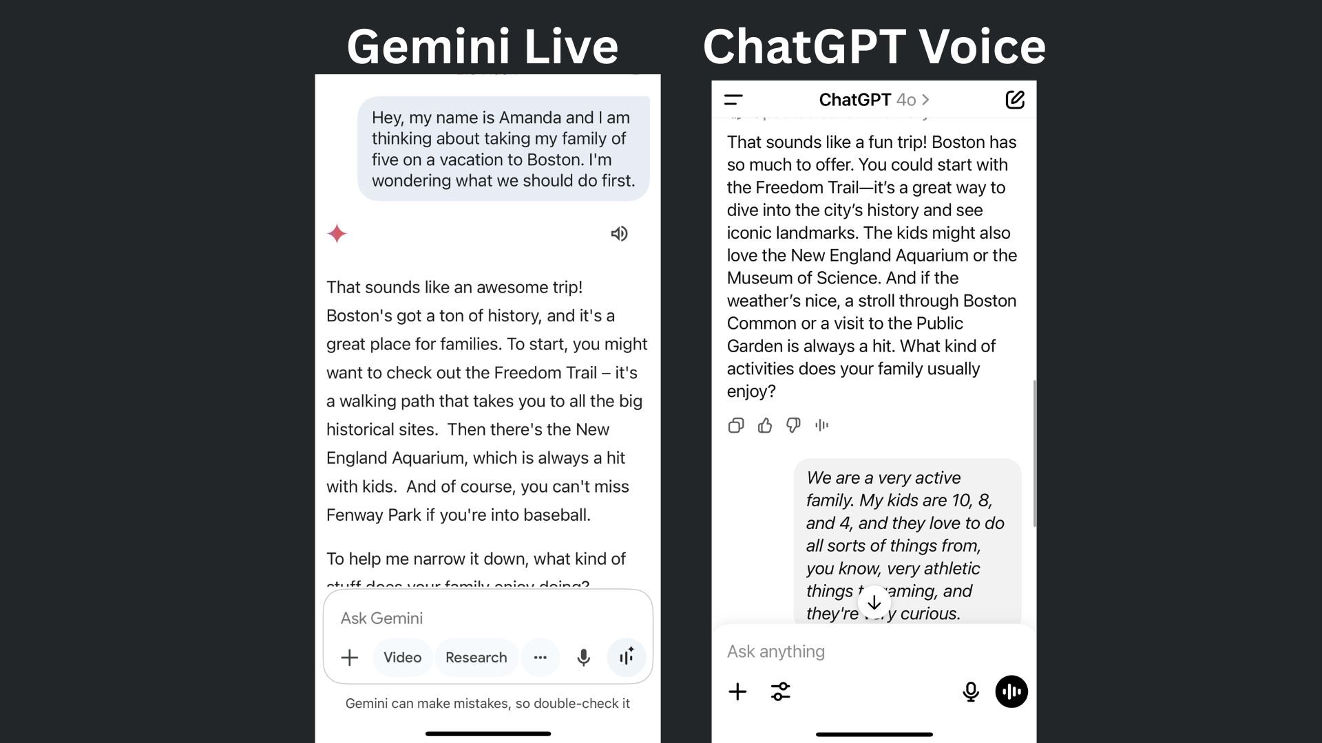 screenshot of Gemini Live and ChatGPT