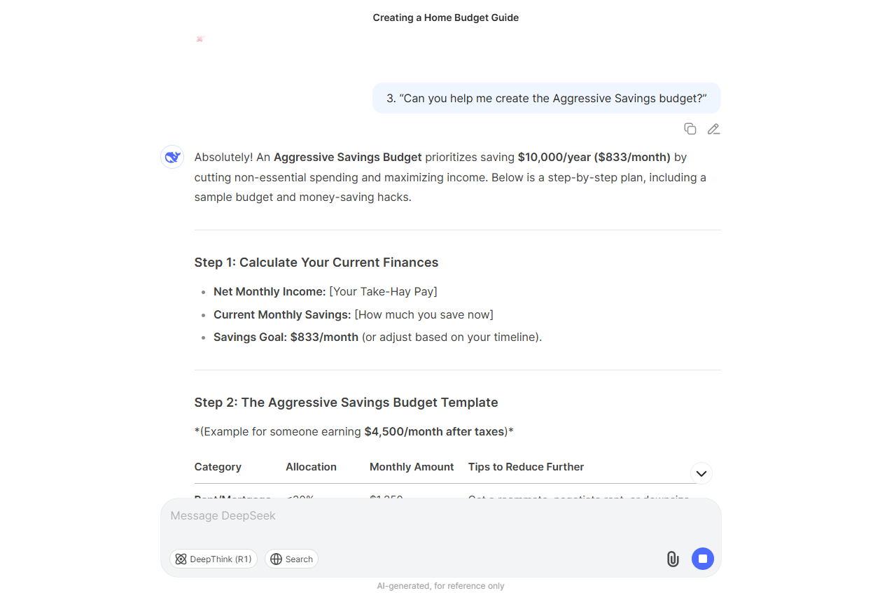 Deepseek financial screenshot