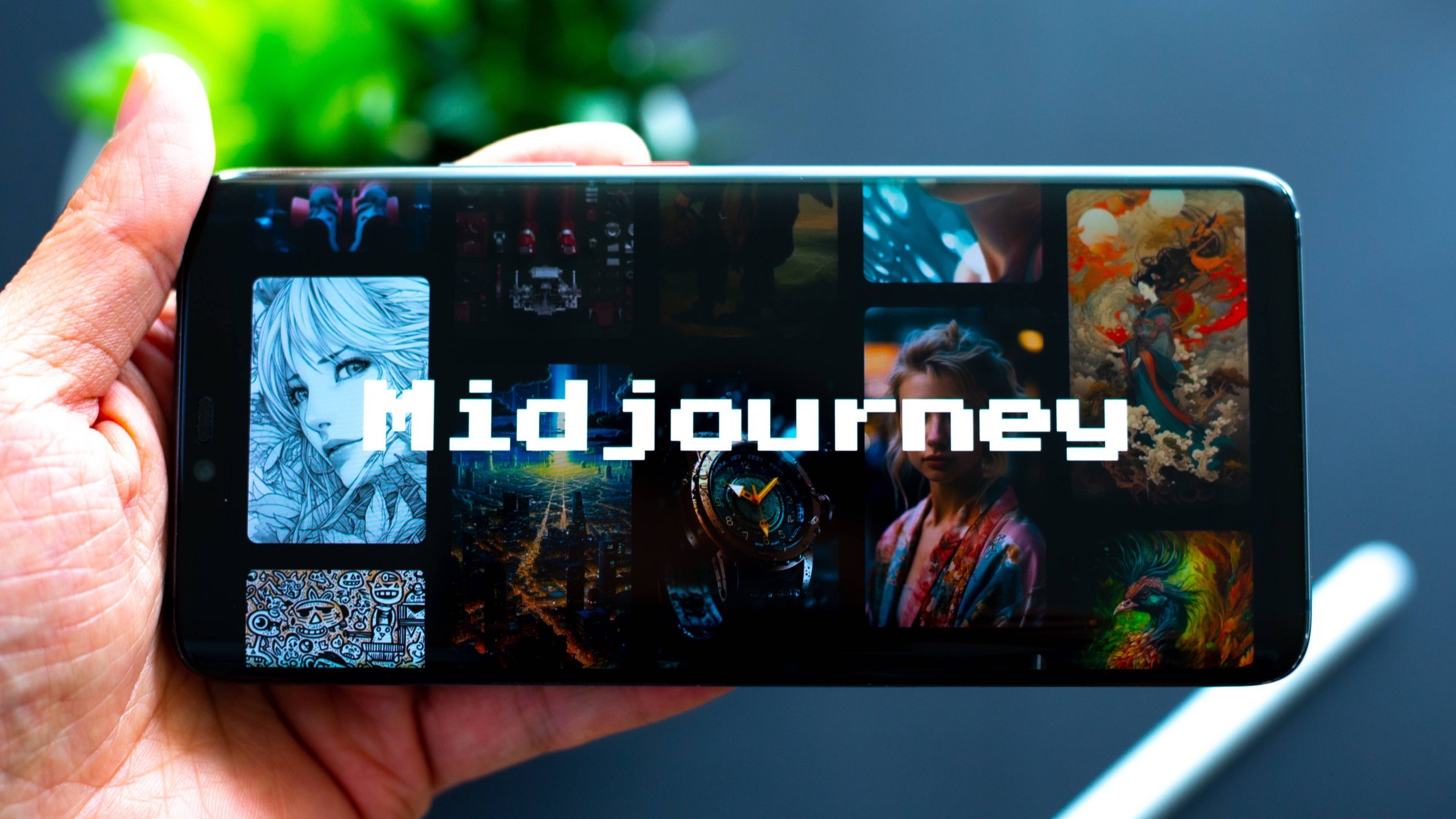 شاشة Midjourney على هاتف محمول باليد
