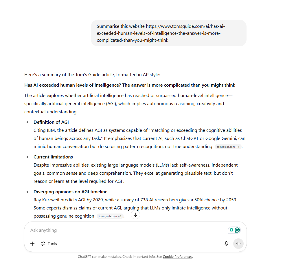 لقطة شاشة لـ ChatGPT