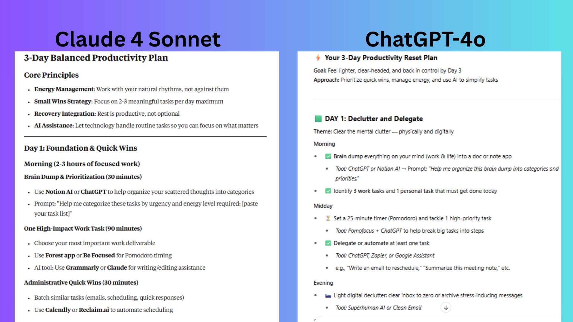 Screenshot of Claude vs. ChatGPT comparison