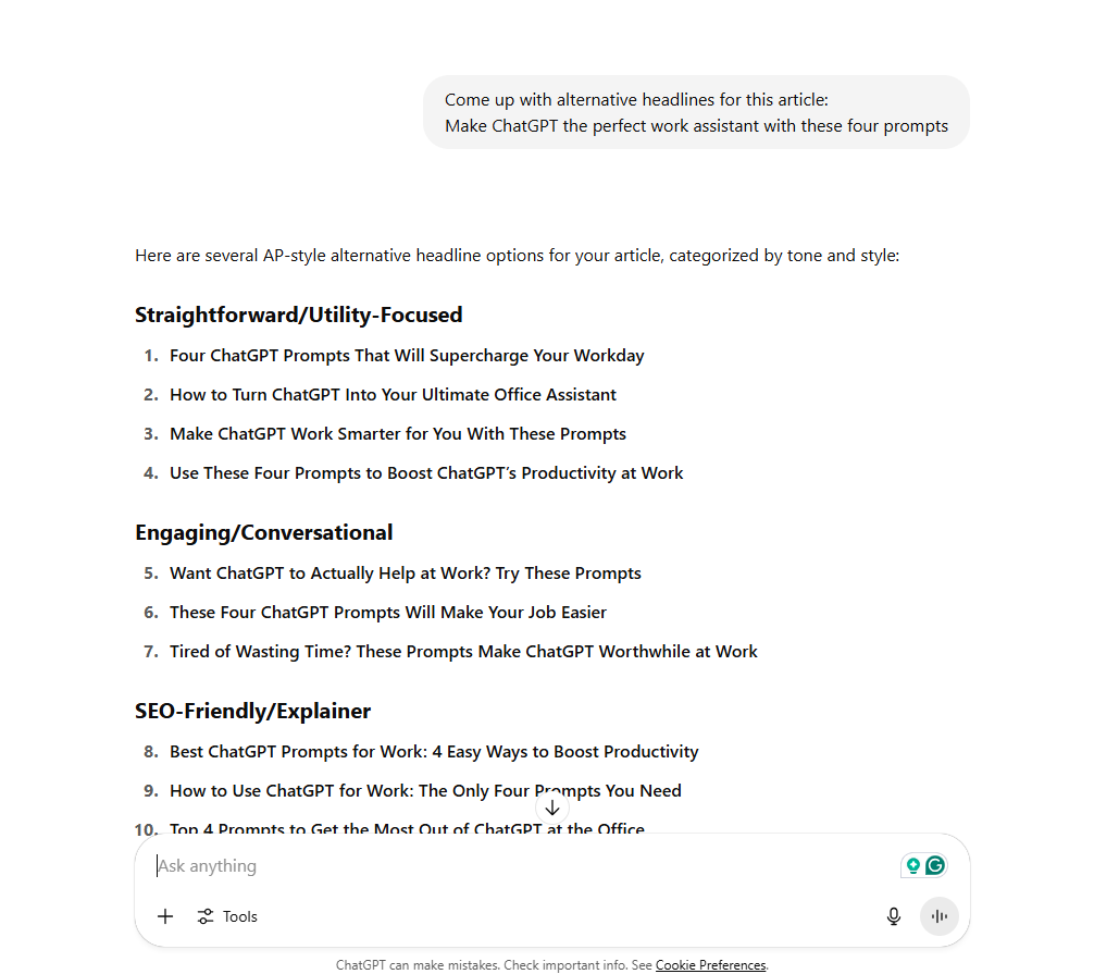 لقطة شاشة من ChatGPT