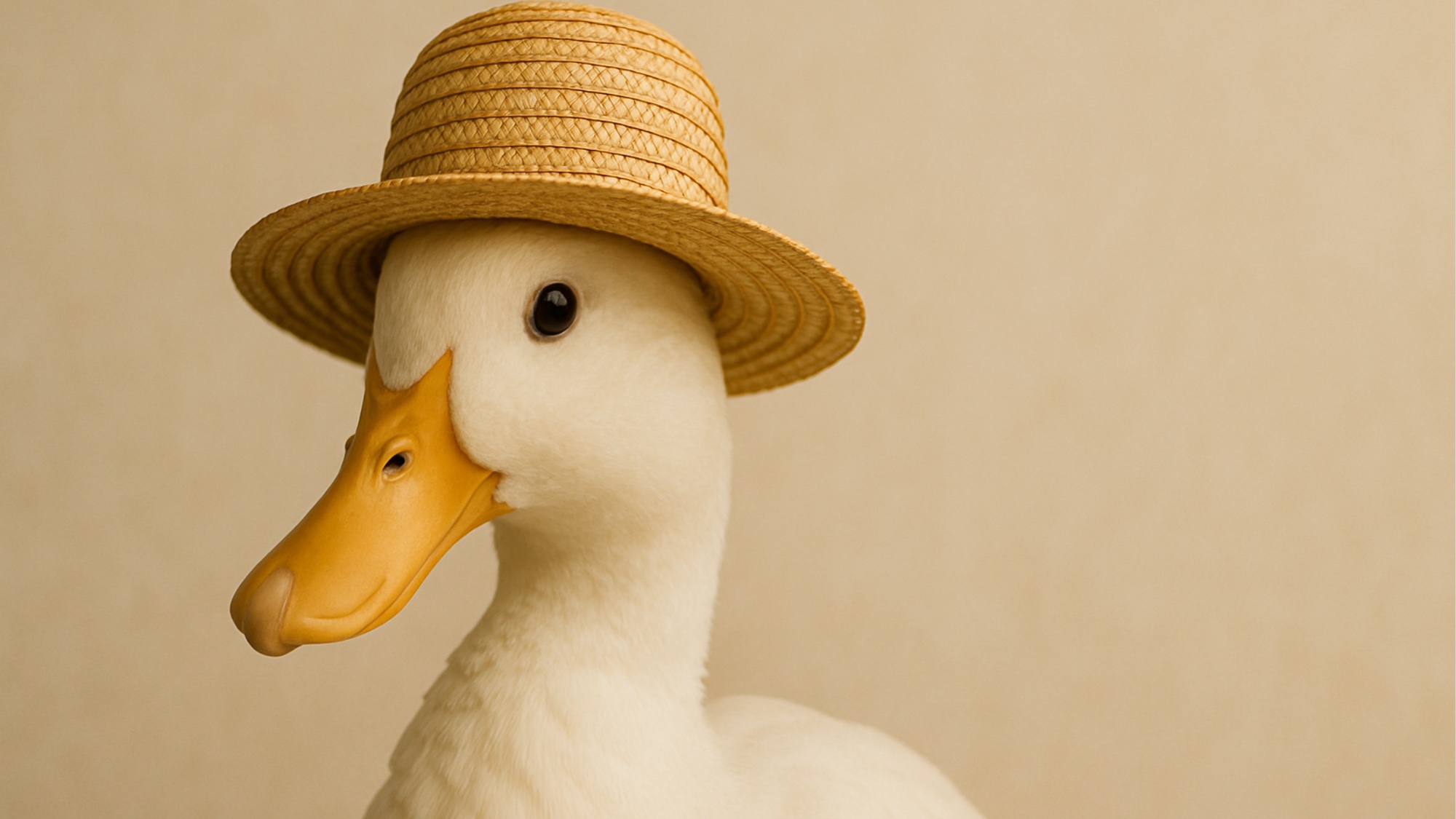 An AI generated image of a duck wearing a straw hat