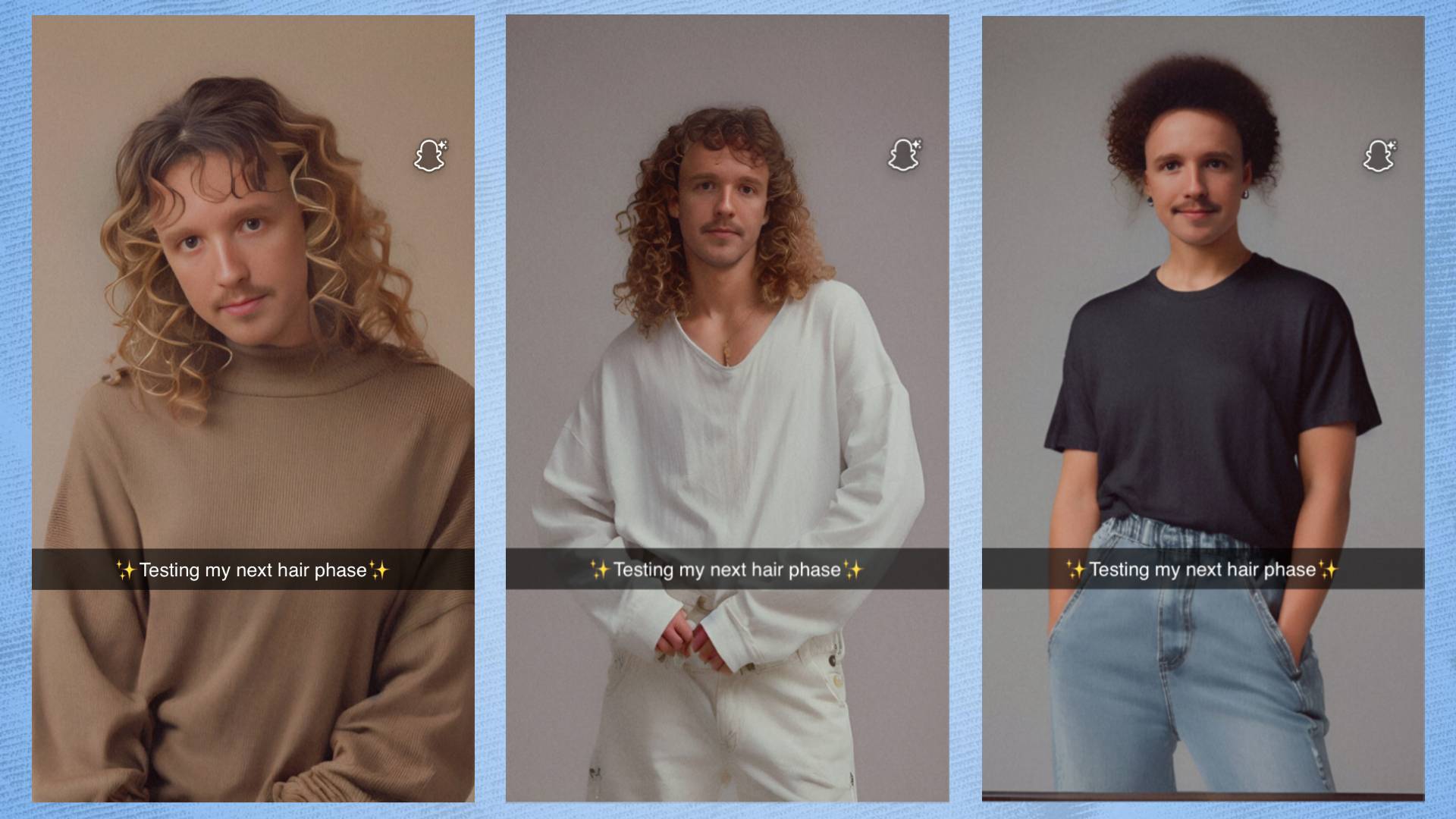 Three Snapchat Generative AI images on blue background