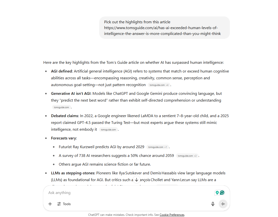 لقطة شاشة لـ ChatGPT