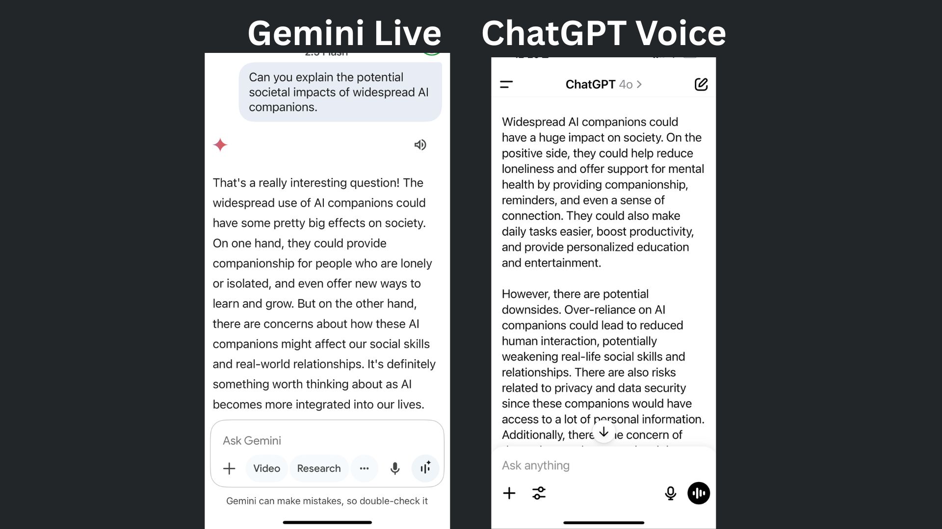 Gemini Live and ChatGPT screenshot