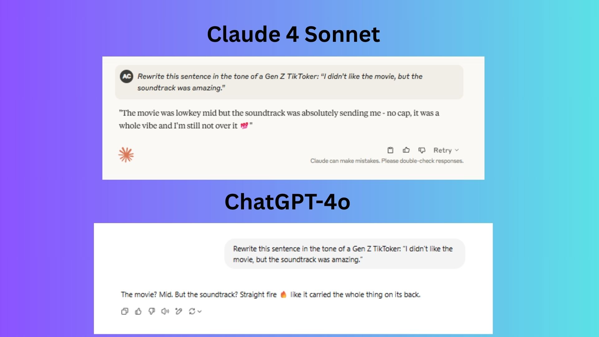 Screenshot of Claude vs. ChatGPT comparison